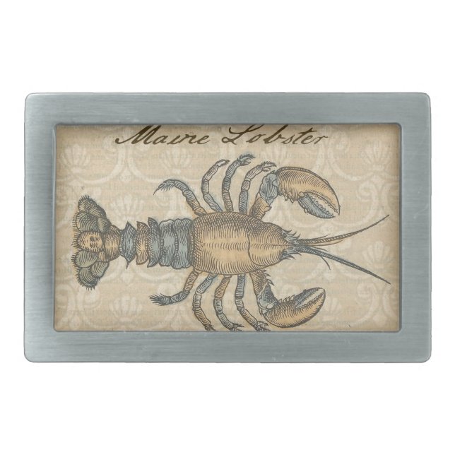 Lobster Illustration Antique Maine Seafood Rectangular Belt Buckle (Front)