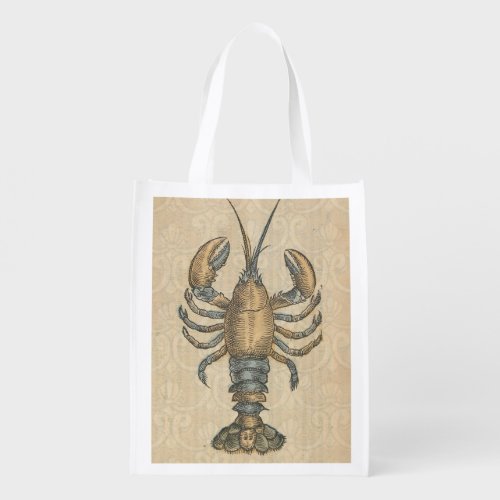 Lobster Illustration Antique Maine Seafood Reusable Grocery Bag