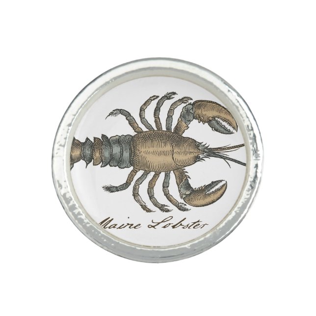 Lobster Illustration Antique Maine Seafood Ring (Front)