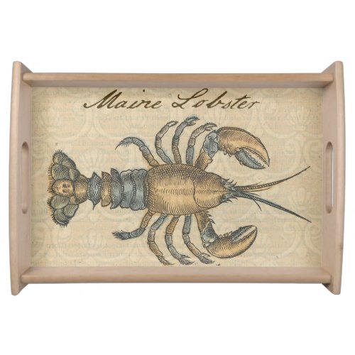 Lobster Illustration Antique Maine Seafood Serving Tray