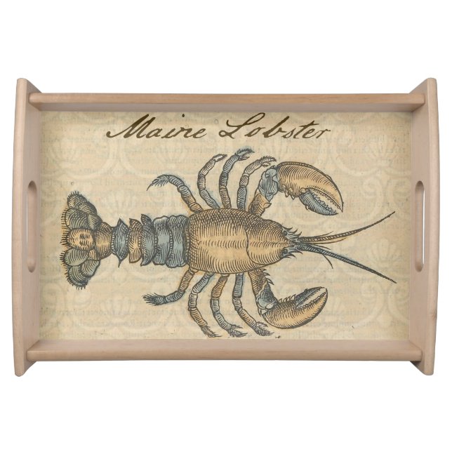 Lobster Illustration Antique Maine Seafood Serving Tray (Front)