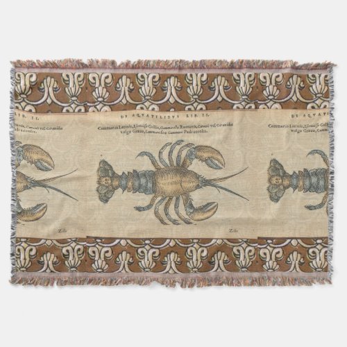 Lobster Illustration Antique Maine Seafood Throw Blanket