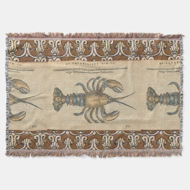 Lobster Illustration Antique Maine Seafood Throw Blanket (Front)