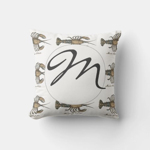 Lobster Illustration Antique Maine Seafood Throw Pillow