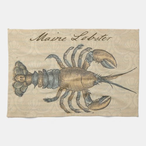 Lobster Illustration Antique Maine Seafood Towel