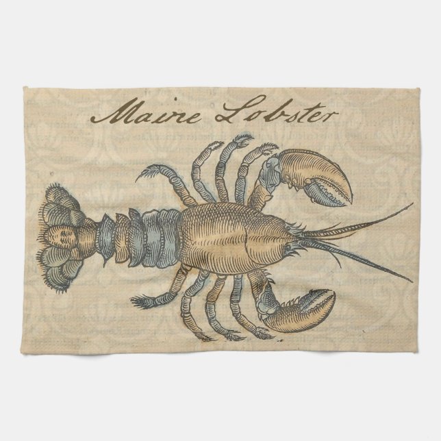 Lobster Illustration Antique Maine Seafood Towel (Horizontal)
