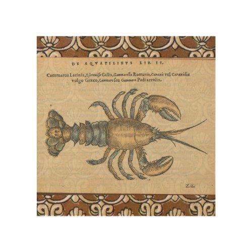 Lobster Illustration Antique Maine Seafood Wood Wall Art