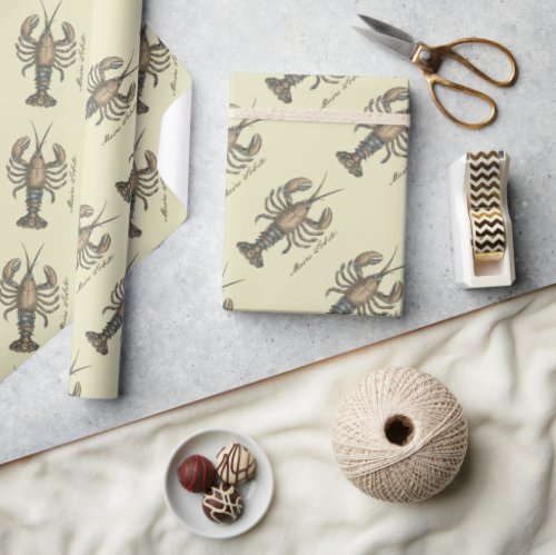 Lobster Illustration Antique Maine Seafood Wrapping Paper