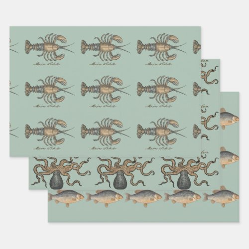 Lobster Illustration Antique Maine Seafood Wrapping Paper Sheets