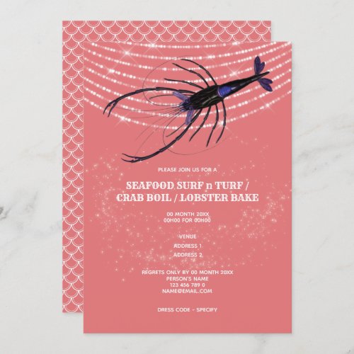 Lobster illustration string lights fish scale chic invitation