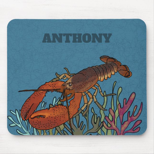 Lobster in a Blue Sea Personalized Mouse Pad (Front)