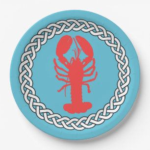 Lobster In A Rope Border Paper Plates