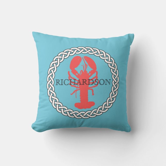 Lobster In A Rope Border Personalized Throw Pillow (Front)