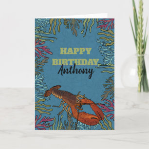 Lobster in the Sea Personalized Birthday Letterpress Thank You Card