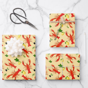 Lobster Lemons Olives Colorful Wrapping Paper Sheets