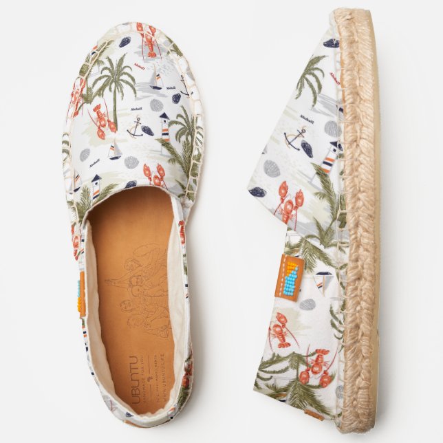 Lobster, Lighthouse, Sailboat, Palm Trees Tropical Espadrilles (Side)