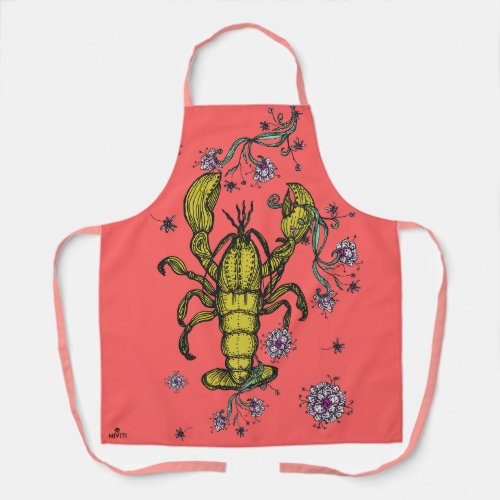Lobster Love in Salmon Pink All_Over Print Apron
