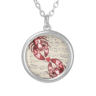 Lobster Love Musical notes with heart Silver Plated Necklace