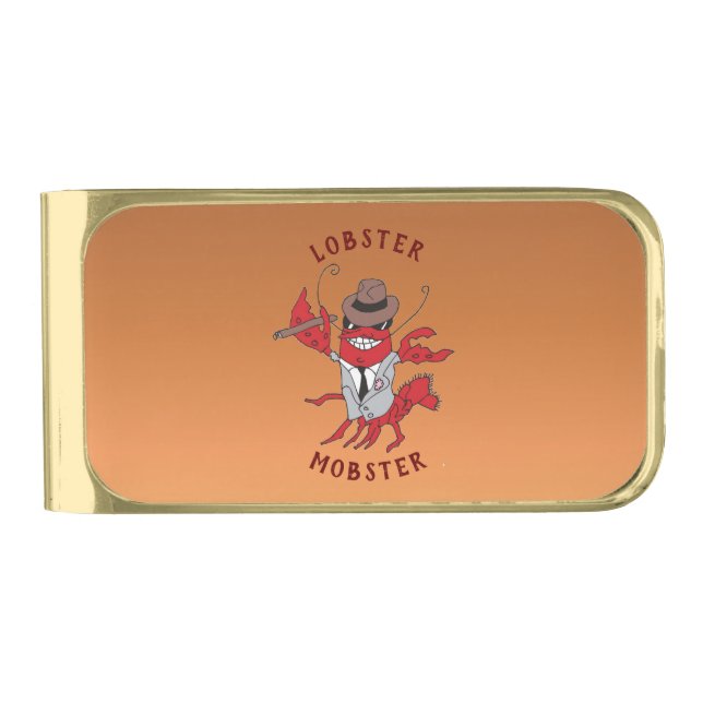 Lobster Mobster 🦞 Funny Cartoon Gangster Gold Finish Money Clip (Front)