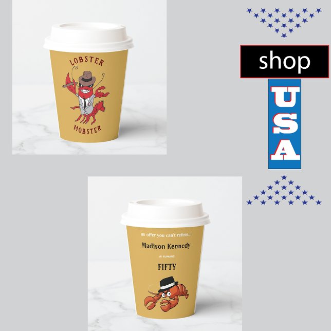 Lobster Mobster 🦞 Funny Cartoon Gangster Paper Cups (Creator Uploaded)