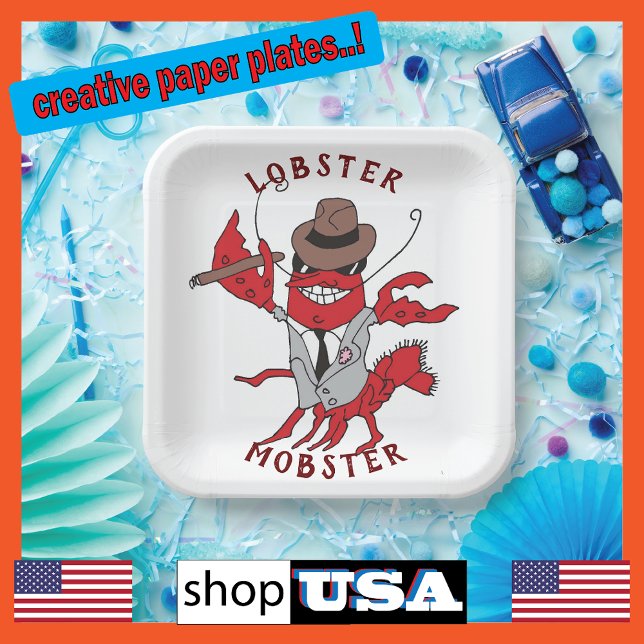 Lobster Mobster 🦞 Funny Cartoon Gangster Paper Plates (Creator Uploaded)