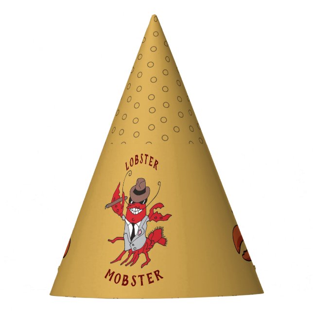 Lobster Mobster 🦞 Funny Cartoon Gangster Party Hat (Front)