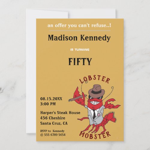 Lobster Mobster Funny Gangster 50th Birthday Party Invitation