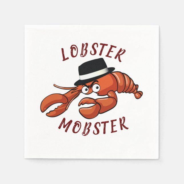 Lobster Mobster 🦞 Wide-Eyed Cute Cartoon Gangster Napkins (Front)
