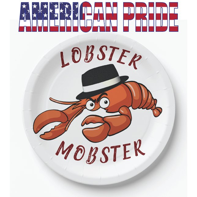 Lobster Mobster 🦞 Wide-Eyed Cute Cartoon Gangster Paper Plates (Creator Uploaded)