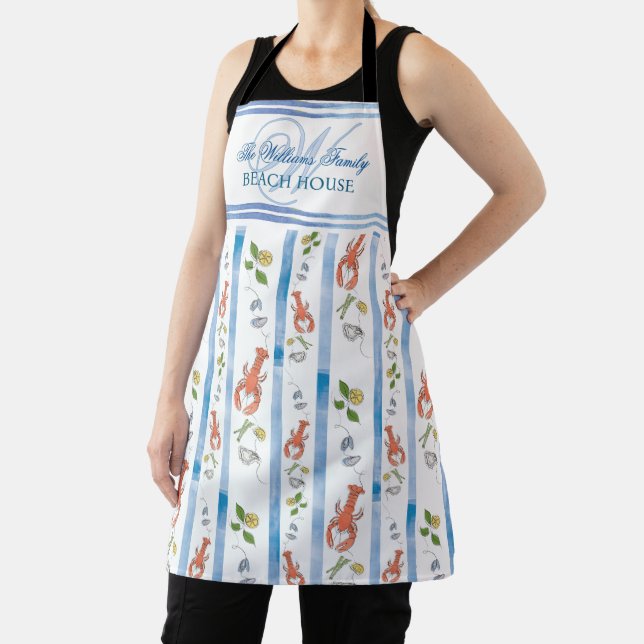 Lobster Name Monogram Nautical Beach Rental House Apron (Insitu)