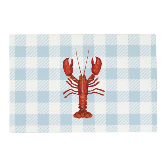 Lobster Nautical Blue Gingham Check Preppy Coastal Placemat (Front)