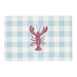 Lobster Nautical Blue Gingham Check Preppy Coastal Placemat