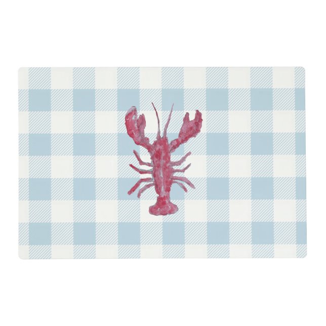 Lobster Nautical Blue Gingham Check Preppy Coastal Placemat (Front)