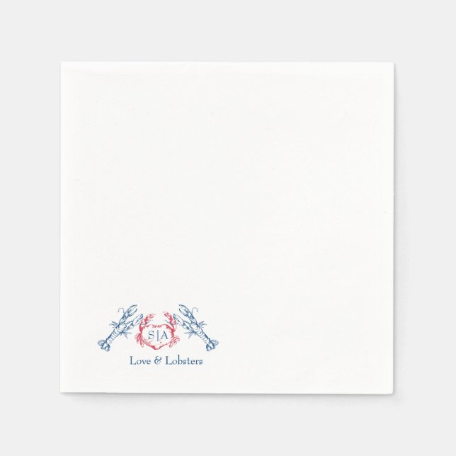 Lobster Nautical Monogram Script Navy Wedding Napkins (Front)