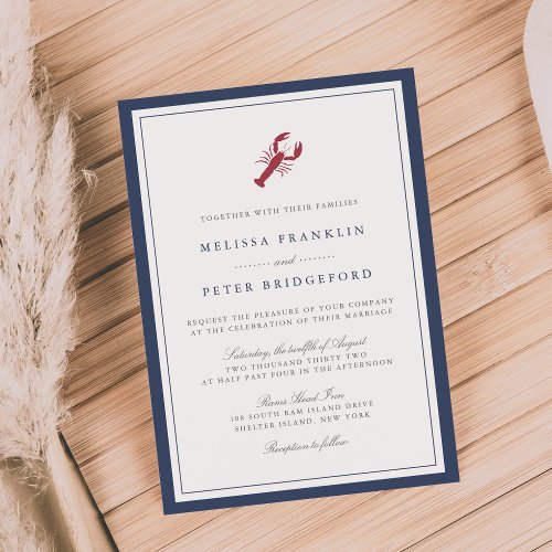 Lobster Nautical Navy Wedding Invitation