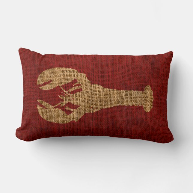 Lobster Nautical Rustic Red Lumbar Pillow (Front)