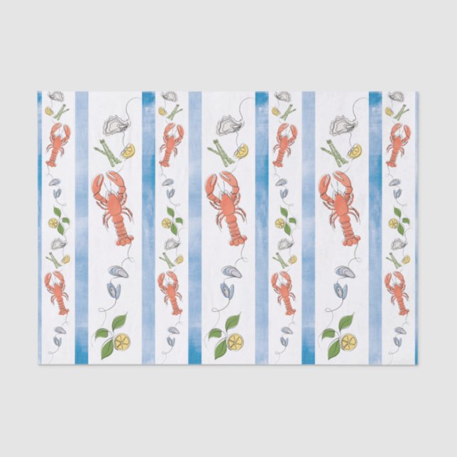 Lobster Nautical Seafood Lemon Citrus Watercolor Tissue Paper (Front)