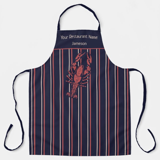 Lobster Navy Blue And Red Stripe Restaurant Apron (Front)