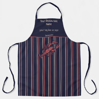 Lobster Navy Blue And Red Stripe Restaurant Apron