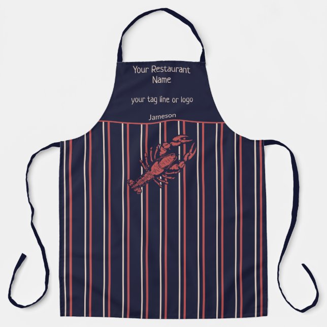 Lobster Navy Blue And Red Stripe Restaurant Apron (Front)