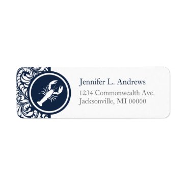 Lobster Navy Blue White Damask Beach Wedding Theme Label Lobster Navy Blue White Damask Beach Wedding Theme Label