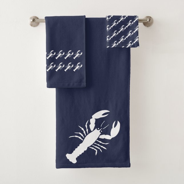 Lobster Ocean Blue and white Bath Towel Set (Insitu)