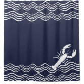 Navy Blue Nautical Lobster Family Name Shower Curtain