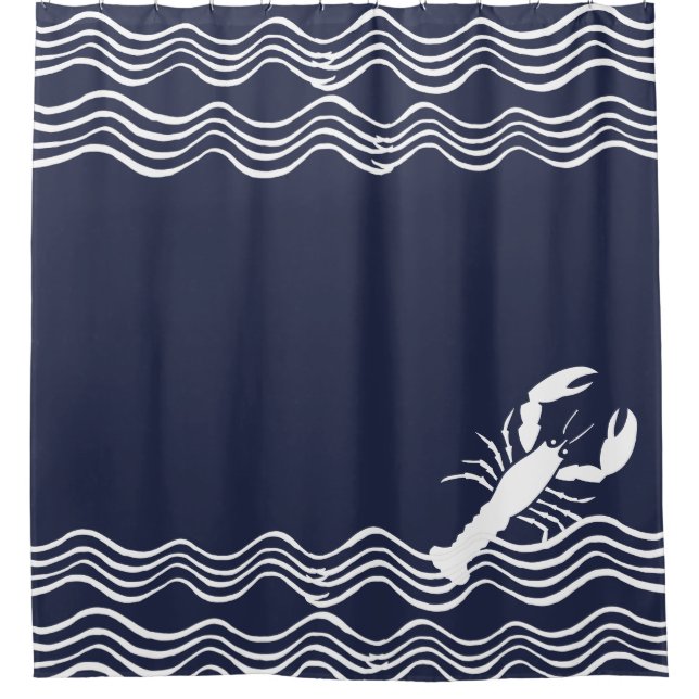 Lobster Ocean Blue and white Bath Towel Set Shower Shower Curtain (Front)