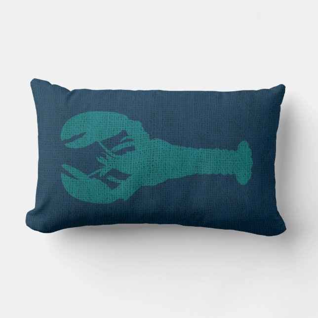 Lobster Ocean Blue Green Lumbar Pillow (Front)