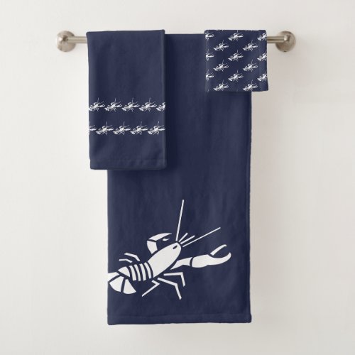 Lobster  Ocean Blue  white coastal deco Bath Towel Set