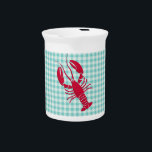 Lobster on Blue Gingham  Beverage Pitcher<br><div class="desc">Fun beverage pitcher that goes with all sorts of coastal and summer decor themes!  Design features red lobster silhouette on blue gingham background</div>