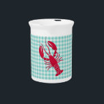 Lobster on Blue Gingham  Beverage Pitcher<br><div class="desc">Fun beverage pitcher that goes with all sorts of coastal and summer decor themes!  Design features red lobster silhouette on blue gingham background</div>