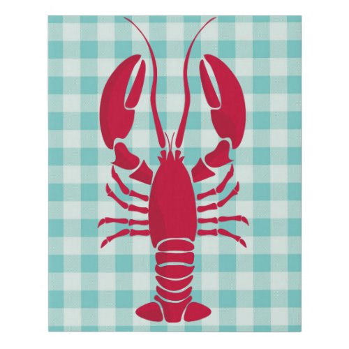 Lobster on Blue Gingham  Faux Canvas Print