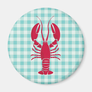 Lobster on Blue Gingham Magnet